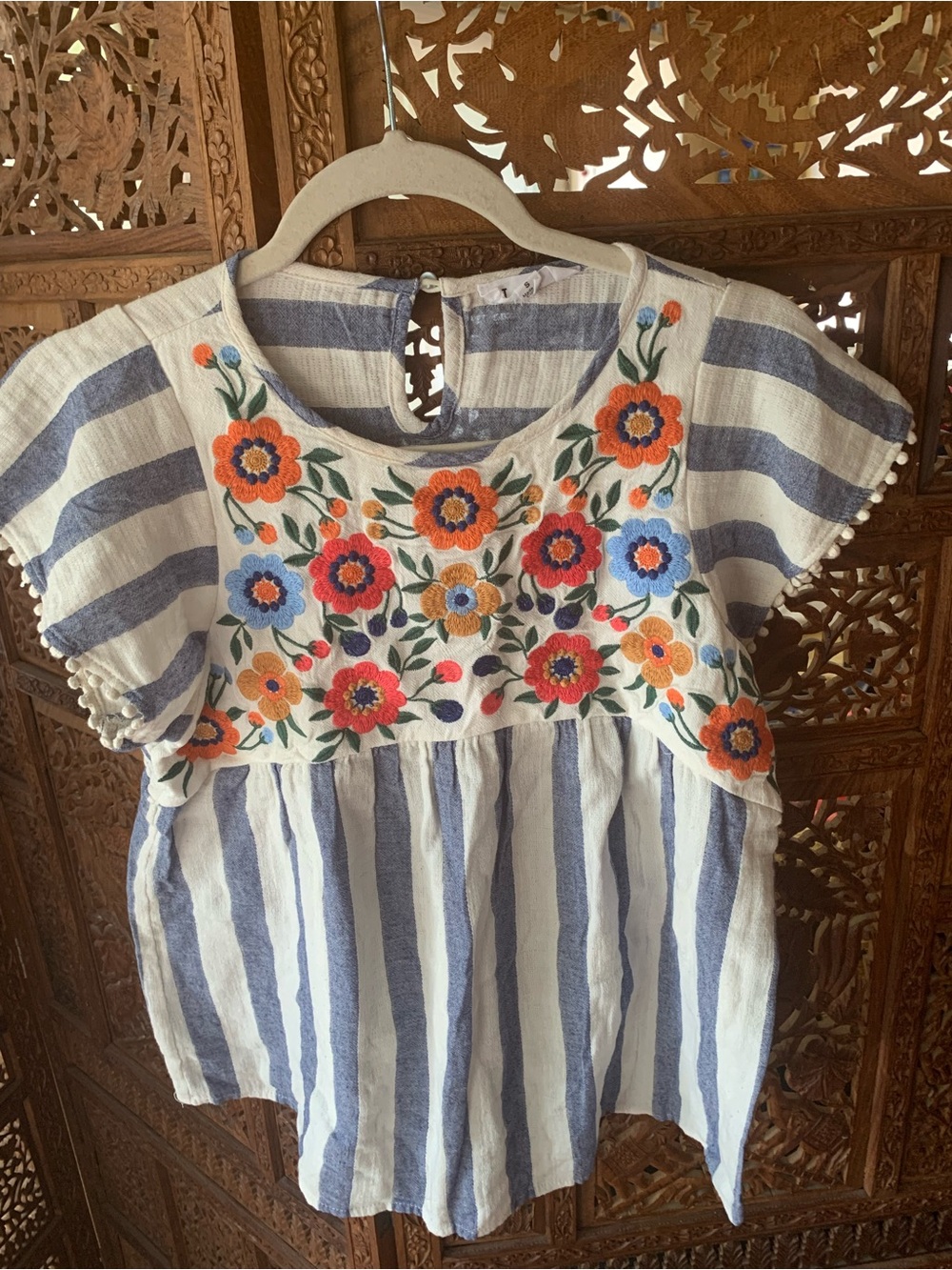 THML Blue & White Striped Embroidered Top